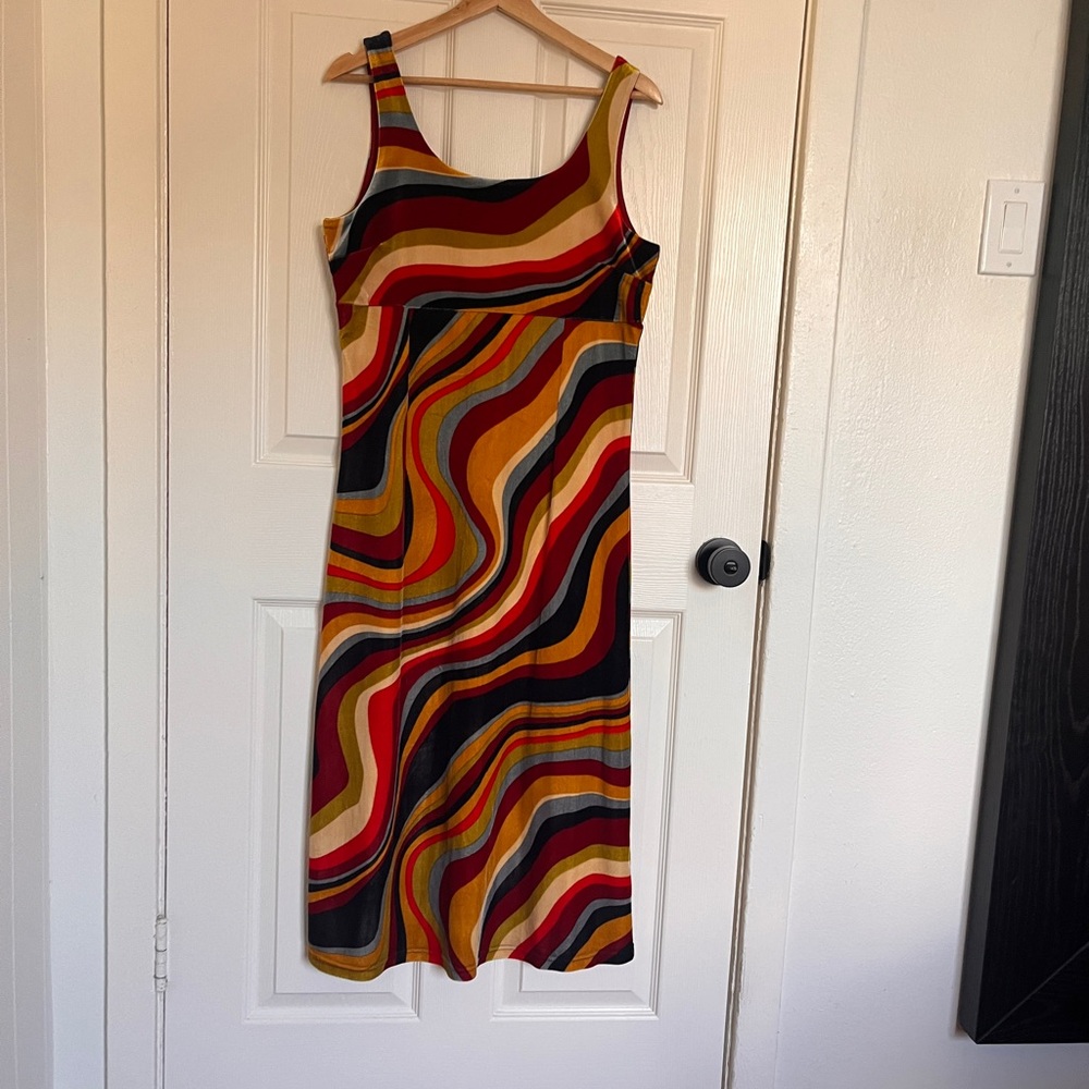 Dangerfield Multicolor Wavy Stripe Fitted Maxi Dress NWOT